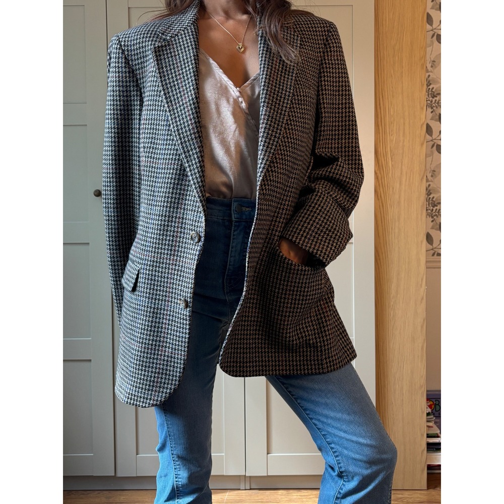 Vintage Nordstrom Houndstooth BlazerUSA Brown/Black Plaid Jacket Preppy Academia